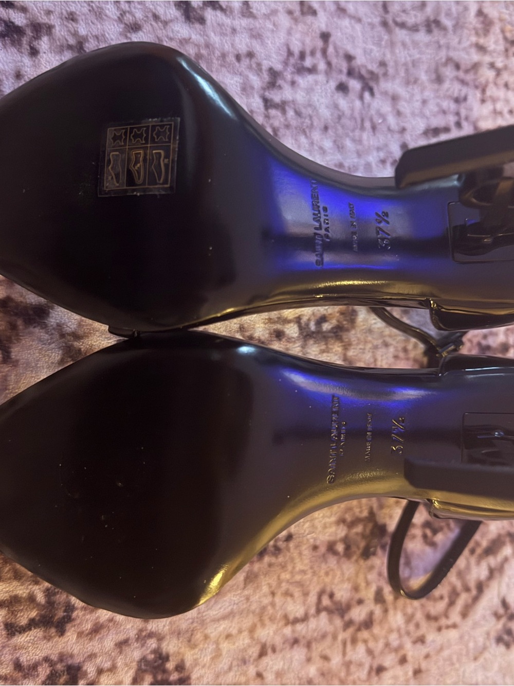 Saint Laurent Black Patent Logo-Back Strap Heels - Picture 2 of 3